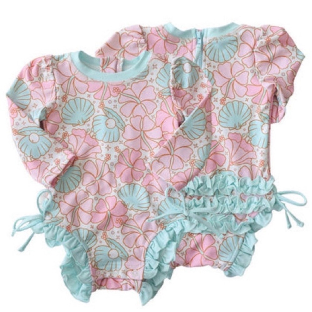 Caden Lane Mint Trim Pink Shell-Print Infant Swimsuit 18-24 months